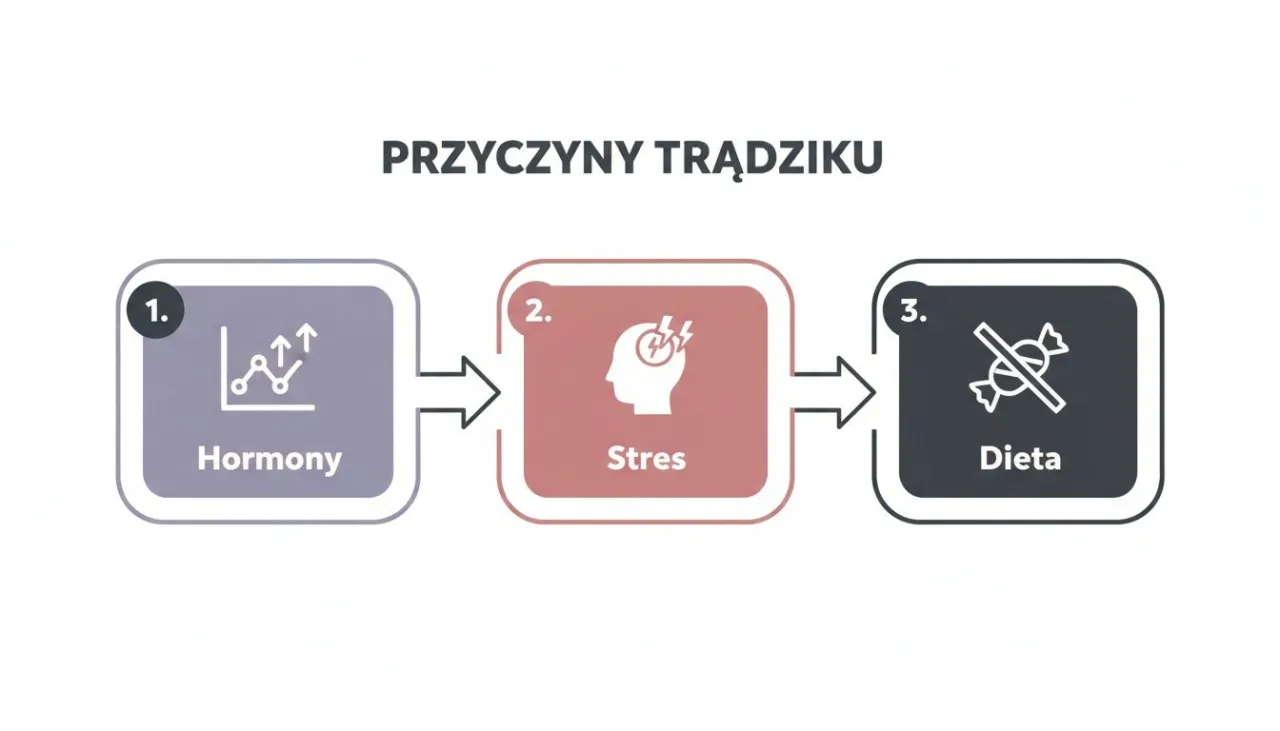 kroki pielęgnacji cery trądzikowej infografika