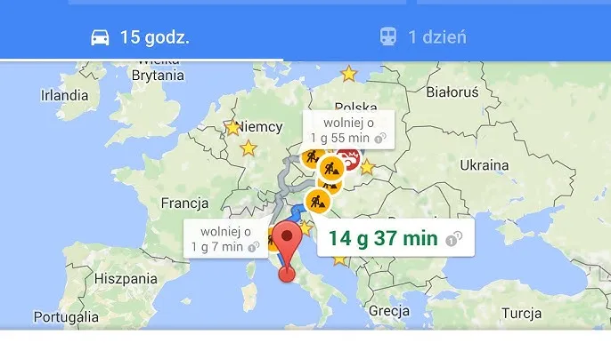 mapa trasy Polska Włochy samochodem