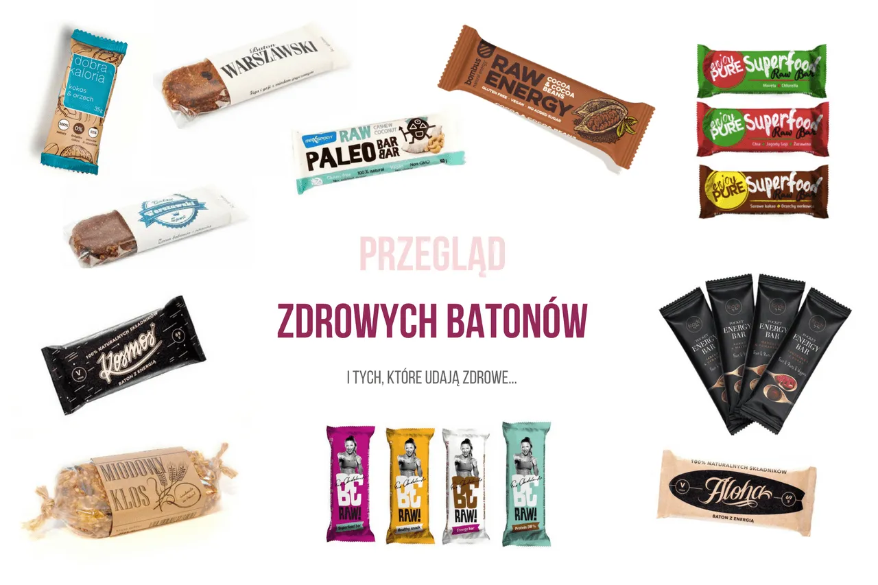 zdrowe domowe batony na tle sklepowych