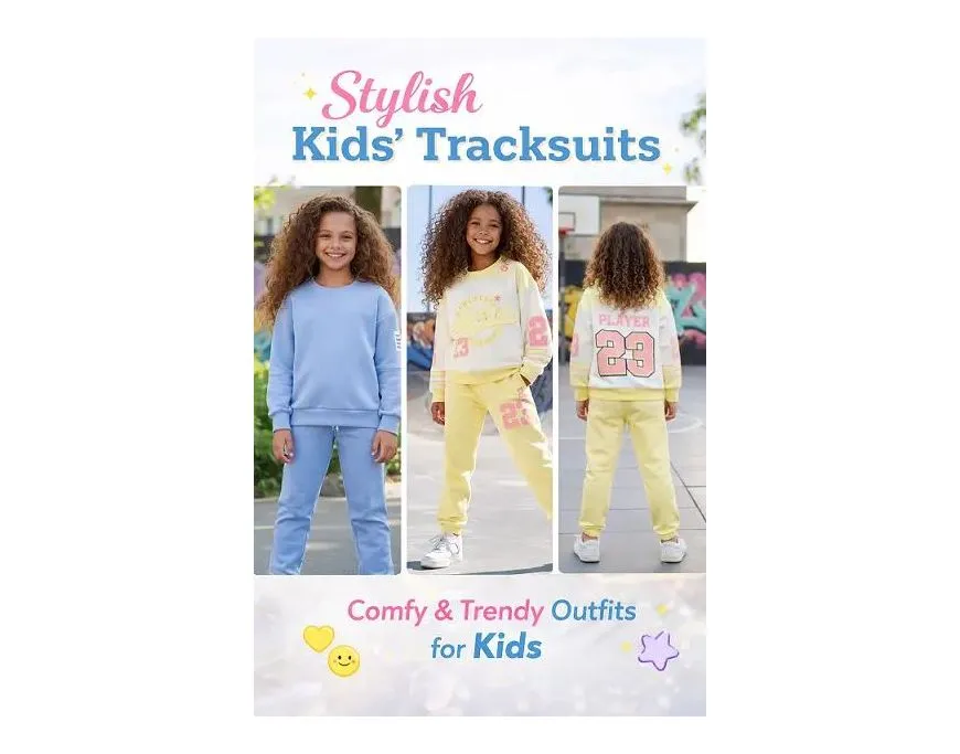 Dziewczynka w modnym komplecie dresowym pastelowym