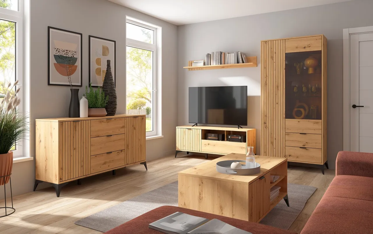 Jasne meble na n&oacute;żkach w małym pokoju