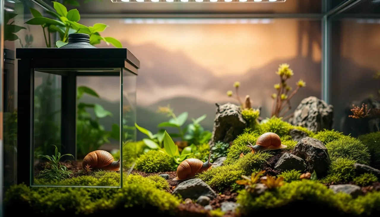 wyposażenie terrarium dla ślimaka bezpieczne kryjówki rośliny sepia