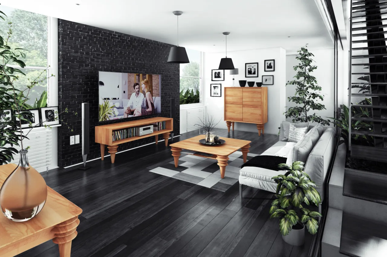 ciemna podłoga ciemne meble luksusowe wnętrze