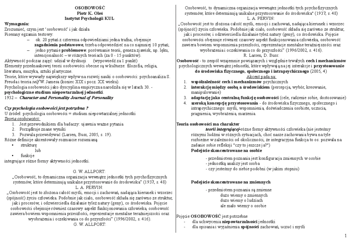 definicja osobowości psychologia