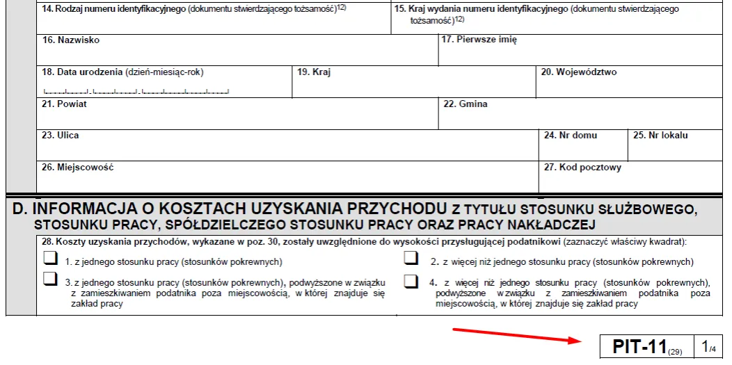 PIT-11 formularz z datami
