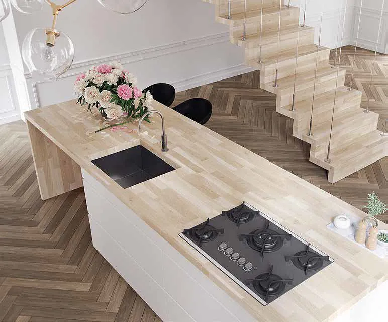 różne blaty kuchenne do białych szafek