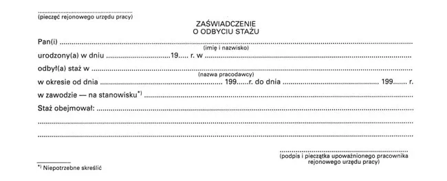 zaświadczenie o odbyciu stażu z urzędu pracy