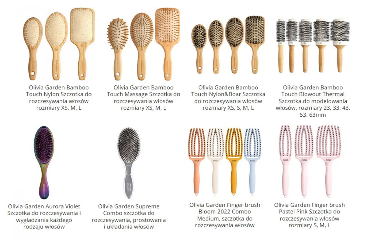 różne typy szczotek do włosów na białym tle