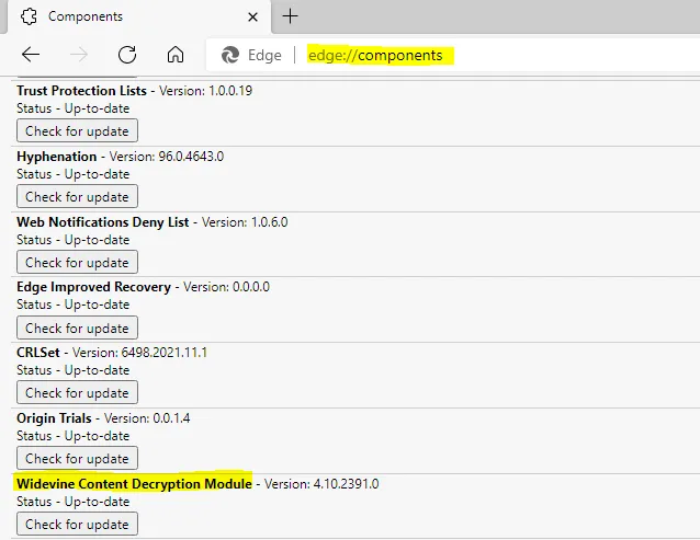 edge components widevine