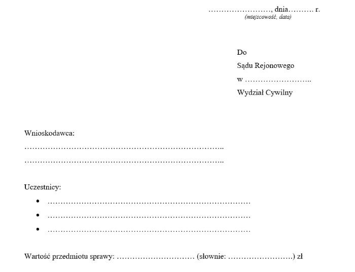 Wz&oacute;r wniosku o zniesienie wsp&oacute;łwłasności