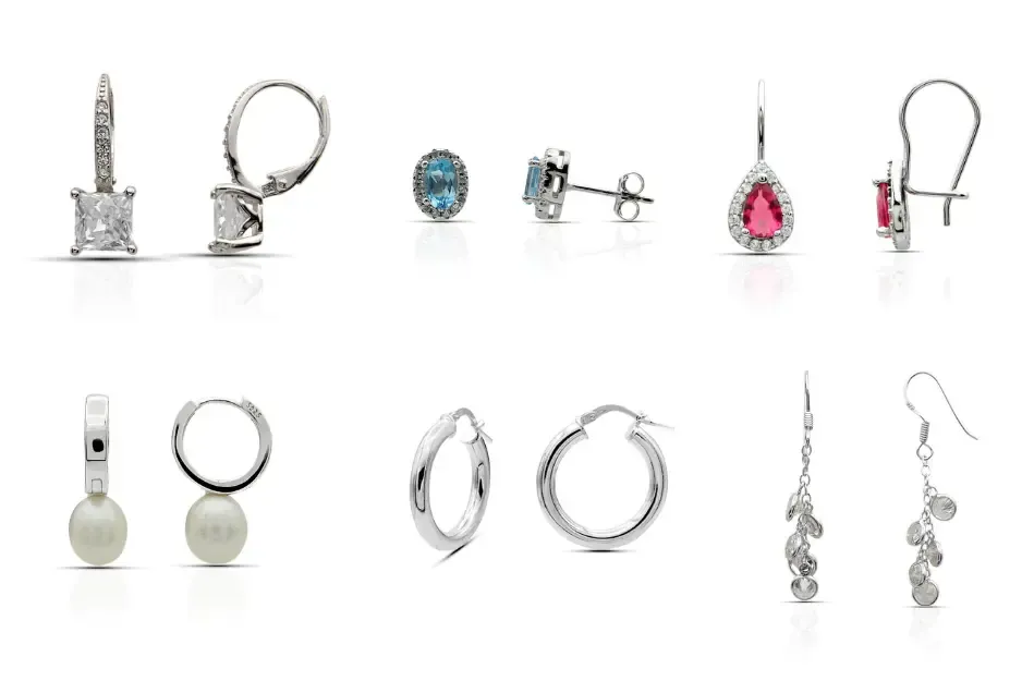 r&oacute;żne rodzaje srebrnych kolczyk&oacute;w