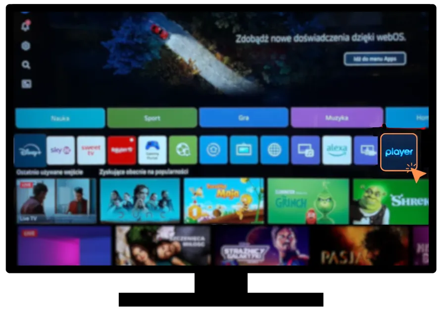 Aplikacja Player na ekranie Smart TV