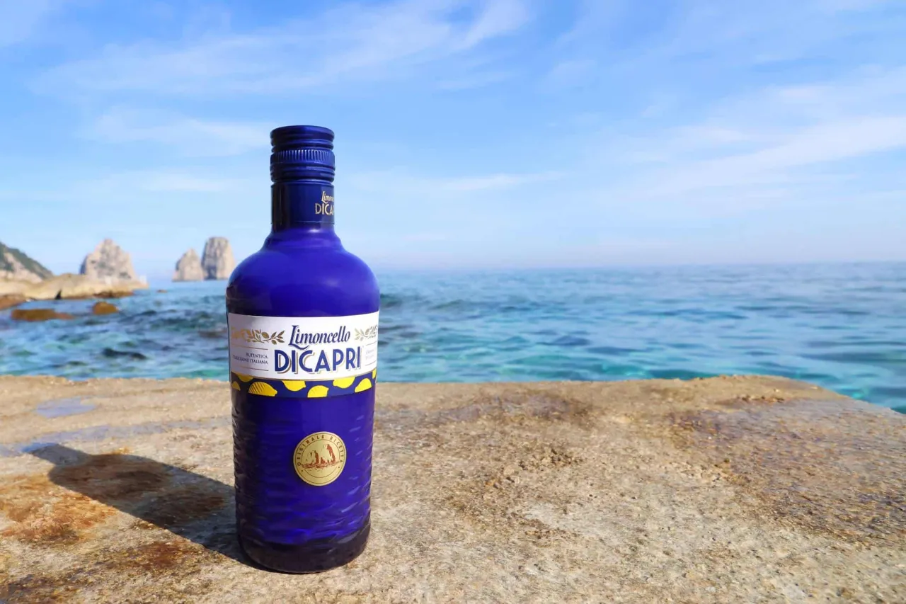 Limoncello di Sorrento Flasche und Zitronen