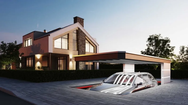 wizualizacja nowoczesnego miejsca parkingowego w garażu podziemnym