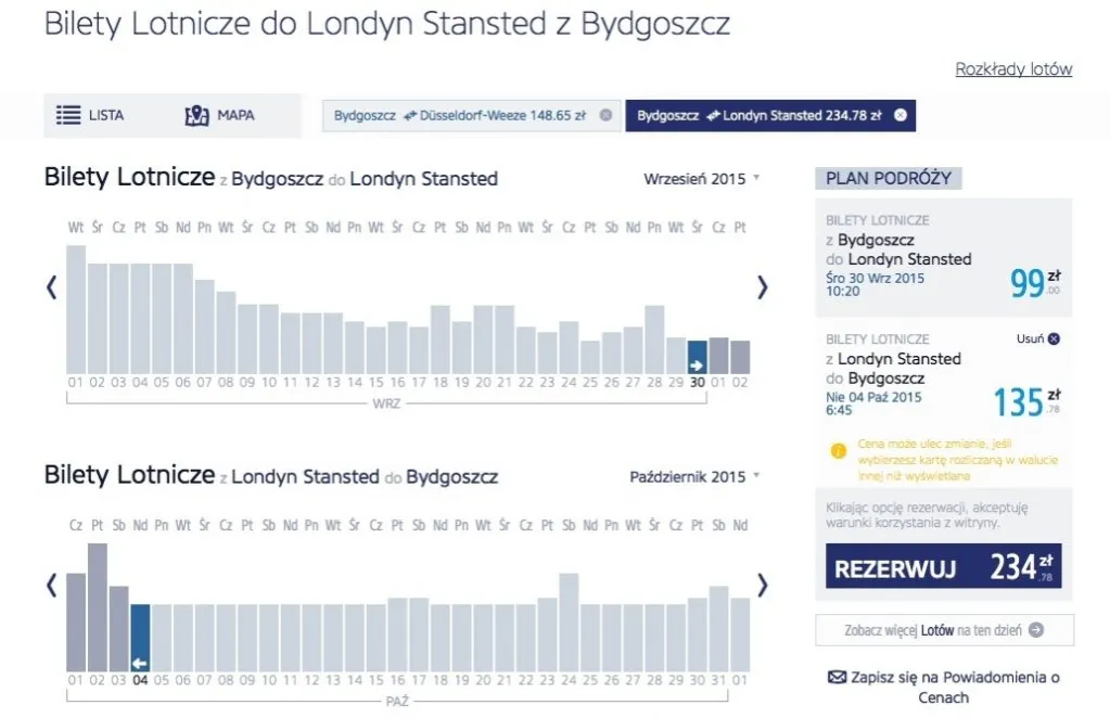 Kalendarz tanich lotów Ryanair