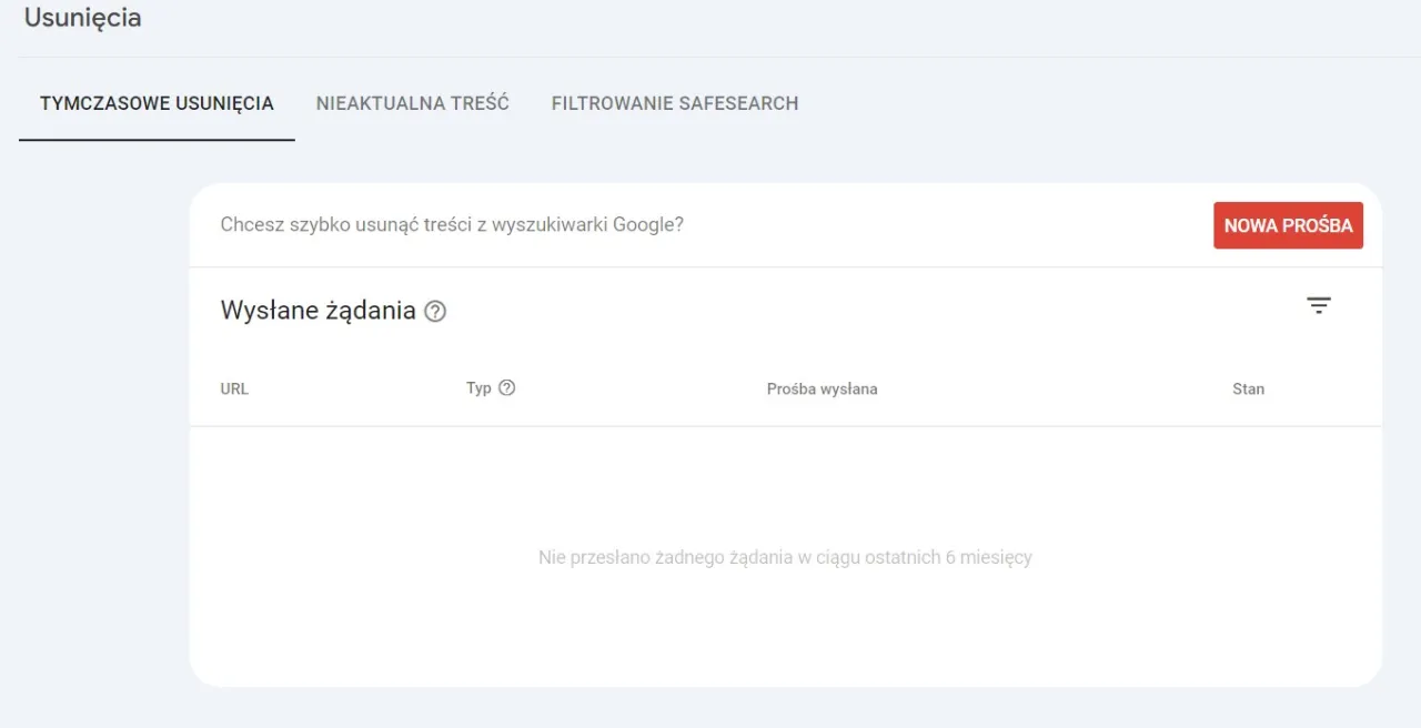google search console usuwanie url