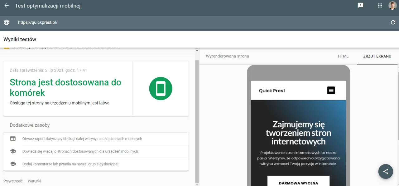 test responsywności strony na telefonie