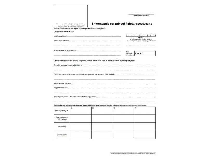 Wzór skierowania na rehabilitację stacjonarną NFZ
