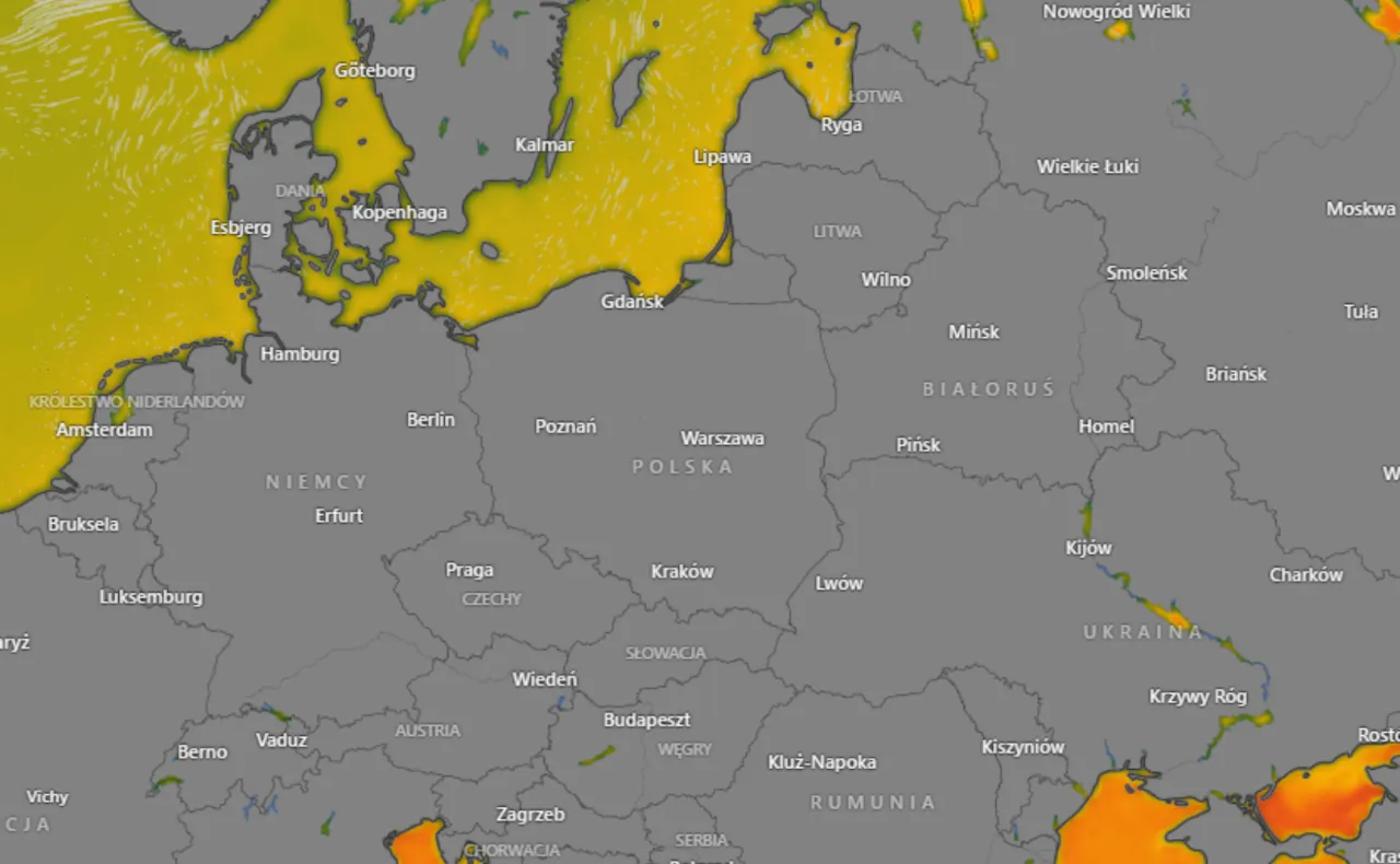 Mapa pokazuje temperaturę wody w Bałtyku. Dziś woda w Bałtyku ma ok. 18-20 stopni Celsjusza.
