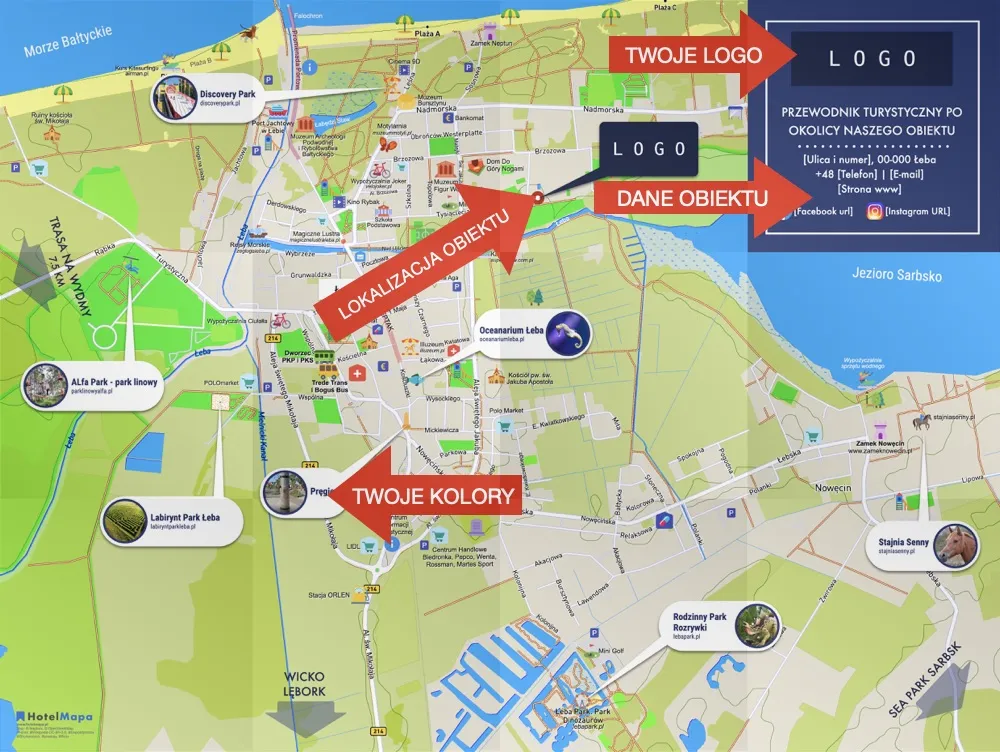 Mapa Łeba dworzec plaża deptak