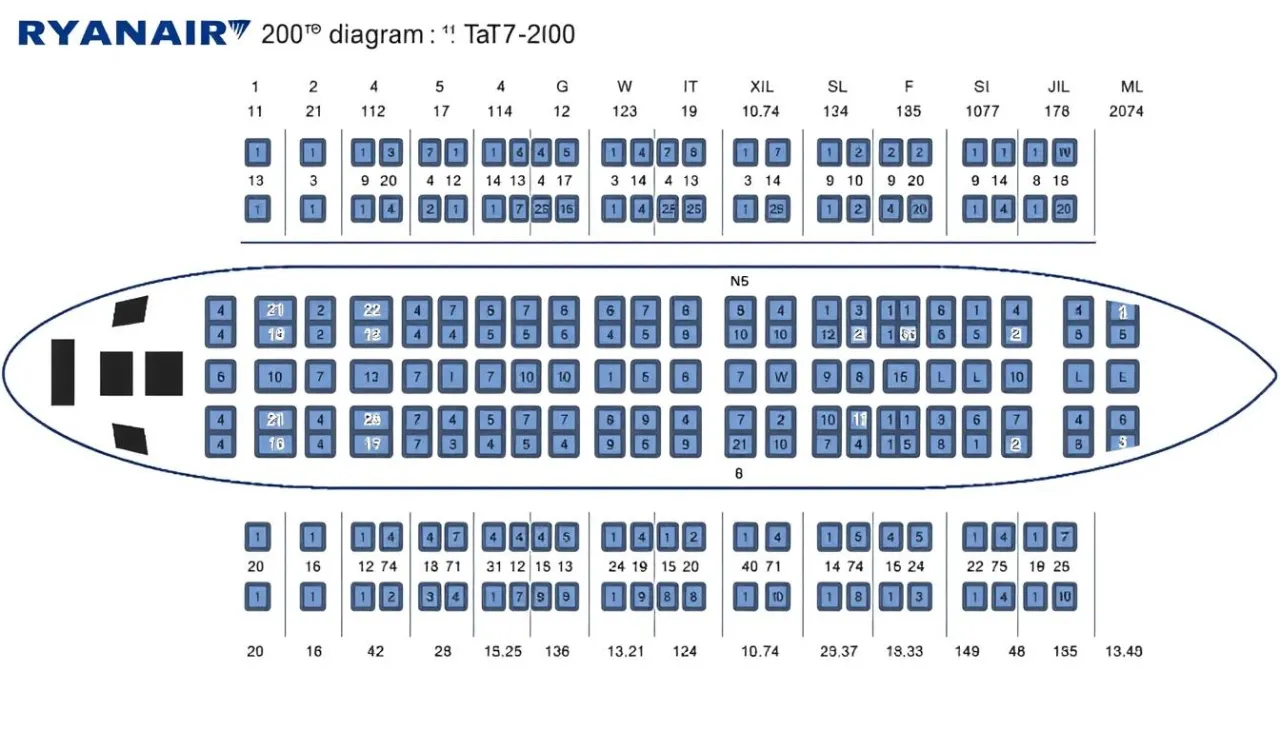 Ryanair Boeing 737 mapa miejsc