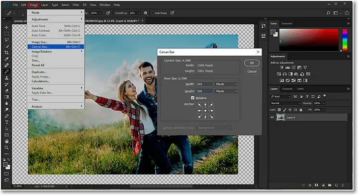 Ramka w Photoshopie Canvas Size krok po kroku