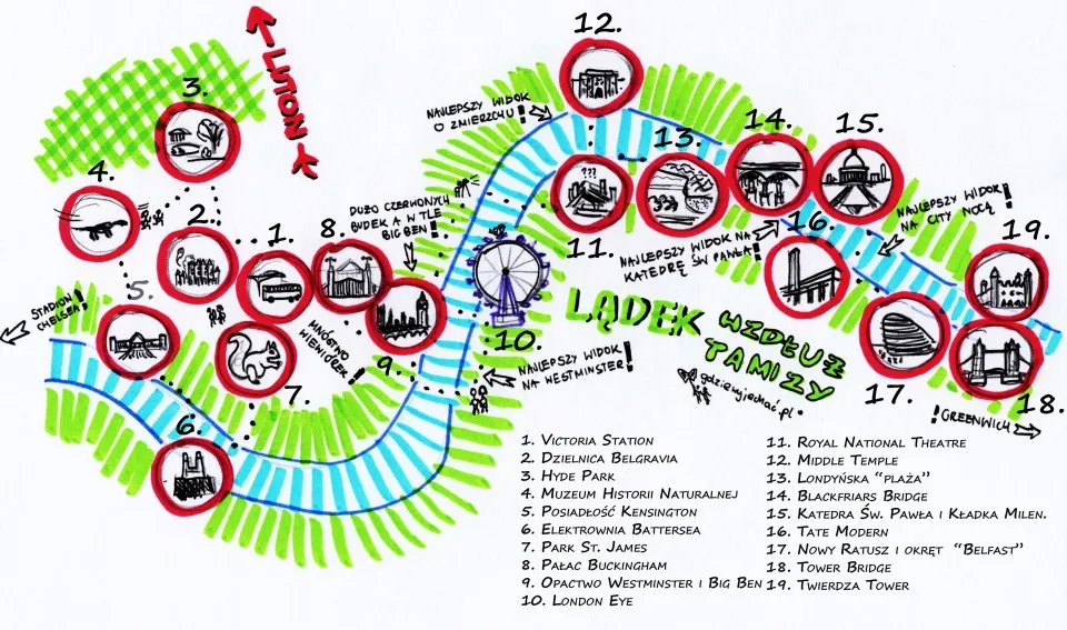 Mapa dzielnic Londynu z atrakcjami turystycznymi i metrem