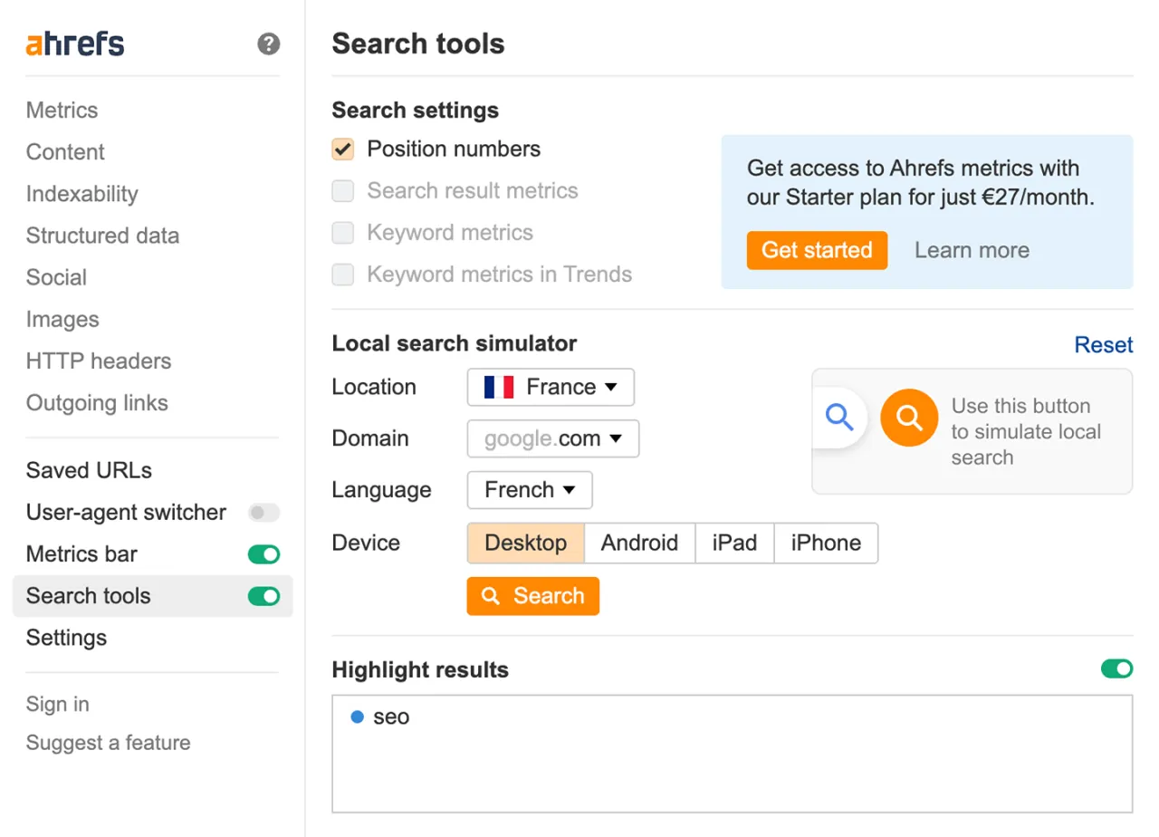 Ahrefs: narzędzia wyszukiwania, symulator lokalnych wyszukiwań, ustawienia pozycji. Dowiedz się, ahrefs co to jest.