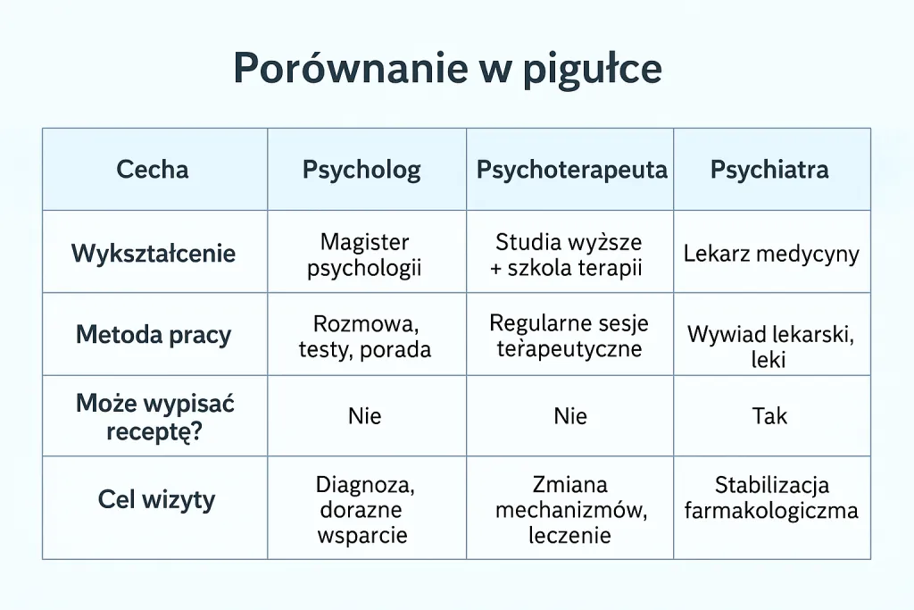 Różnice psycholog psychiatra infografika