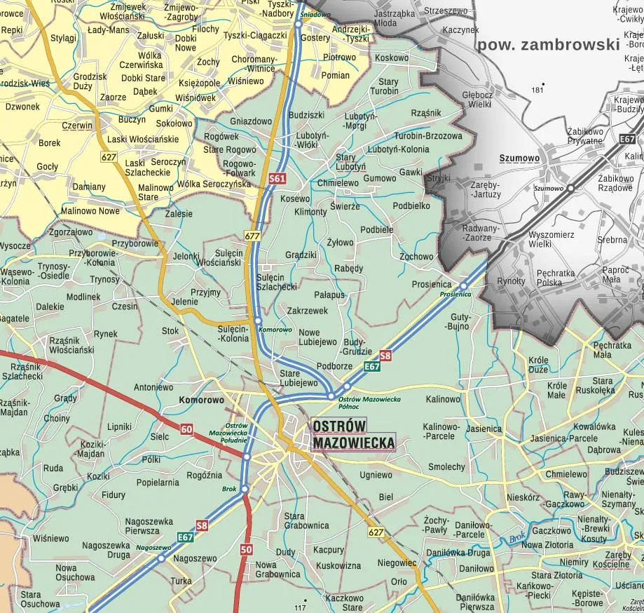 Mapa województwa mazowieckiego z zaznaczonymi WORD-ami