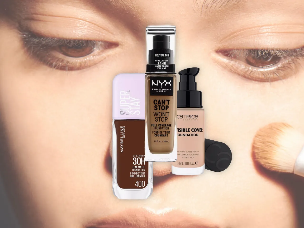 verschiedene Drogerie Foundations auf Hauttypen