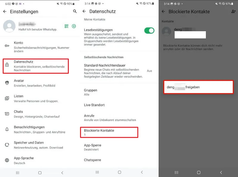 WhatsApp Kontakt l&ouml;schen Android Schritt f&uuml;r Schritt Anleitung