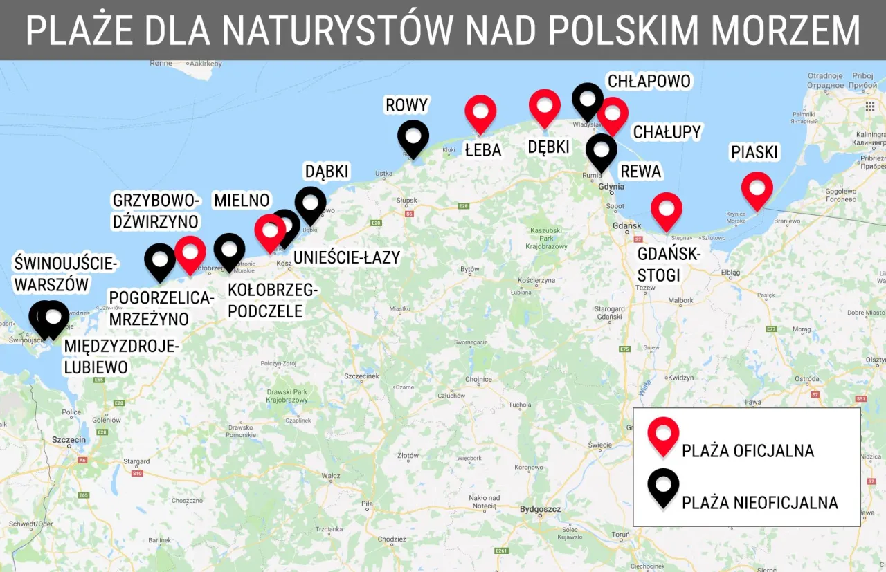 Mapa Polski miejscowości nad morzem dla dzieci