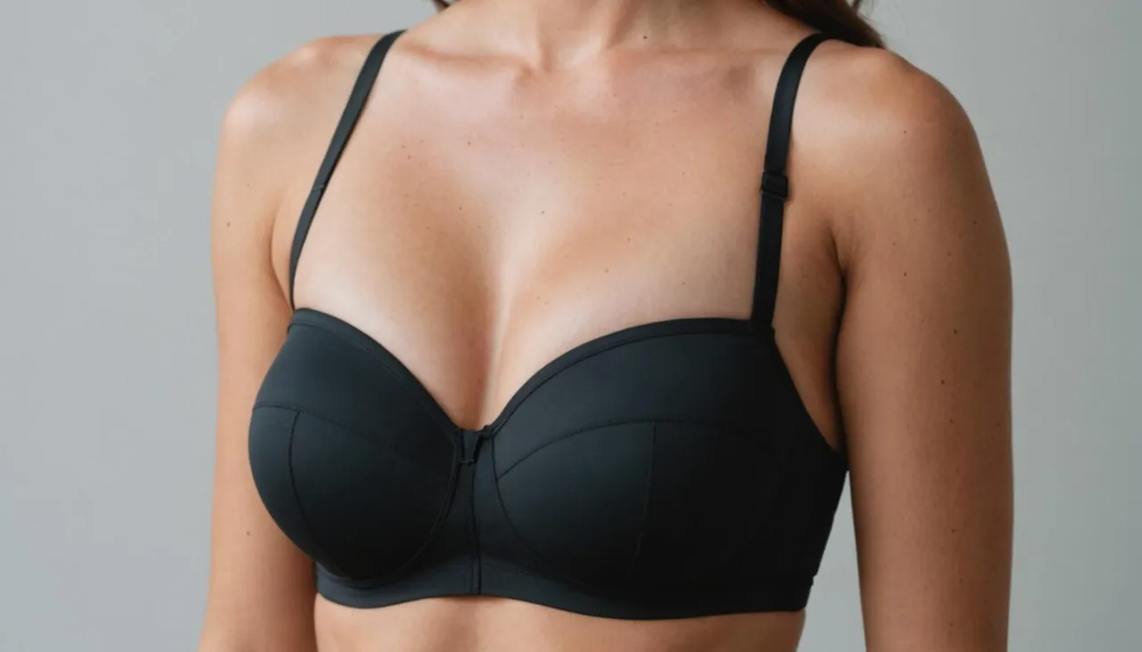 kobieta sprawdzająca dopasowanie biustonosza w lustrze