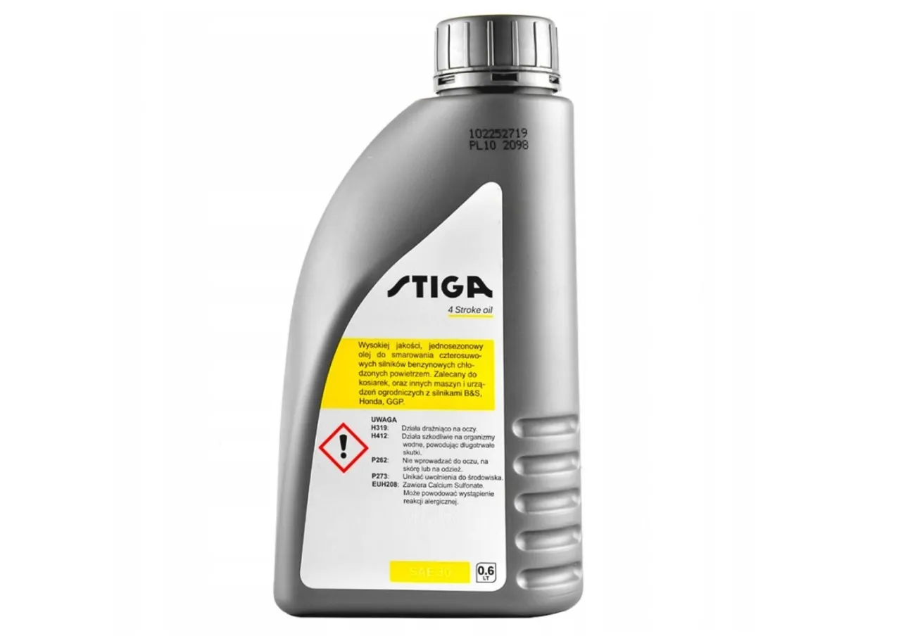 Olej do kosiarki Stiga 4 Stroke oil, 0,6 L. Wysokiej jakości, jednosezonowy olej do smarowania czterosuwowych silników benzynowych.