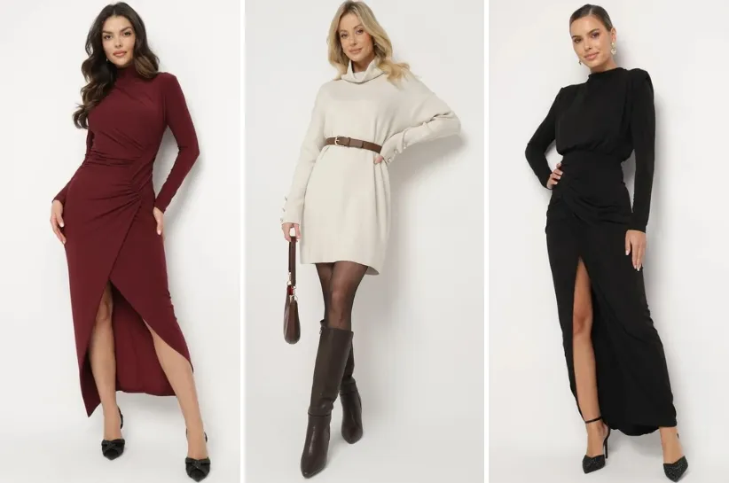 Biżuteria do sukienki z golfem i dekoltem łódka stylizacje