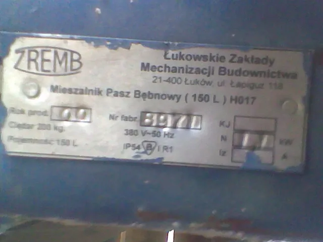 tabliczka znamionowa betoniarki