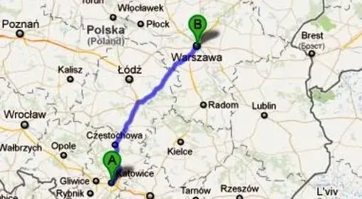 Mapa trasy Katowice Praga autostrada A1 D1