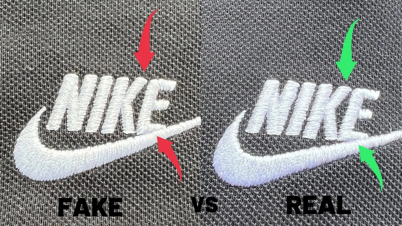 oryginalne logo Nike Swoosh haft vs podróbka