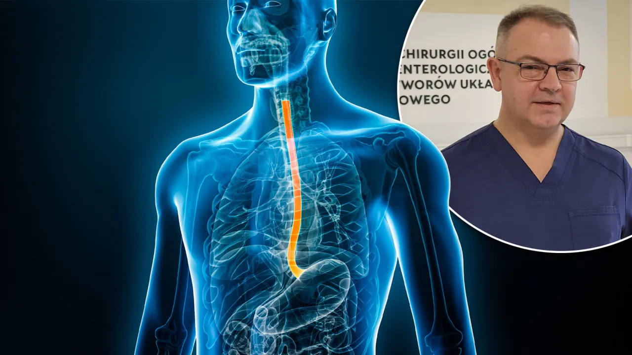 Osoba z trudnościami w połykaniu, symbolizująca dysfagię