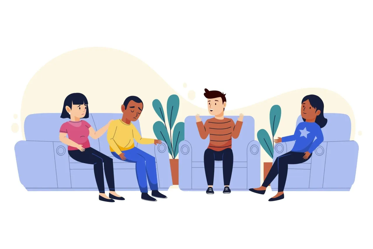 Osoby rozmawiające z terapeutą lub grupą wsparcia