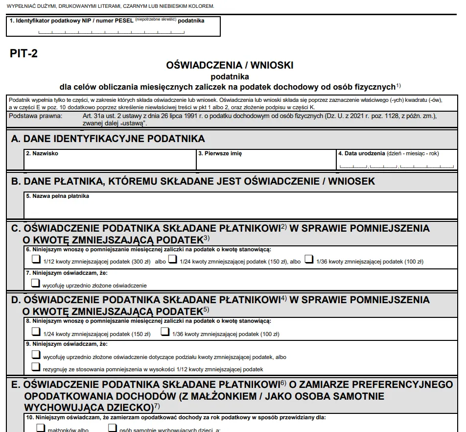 polskie dokumenty finansowe PIT wniosek
