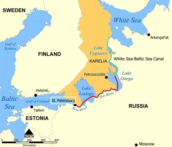 Mapa jezior Ładoga Onega Wenern