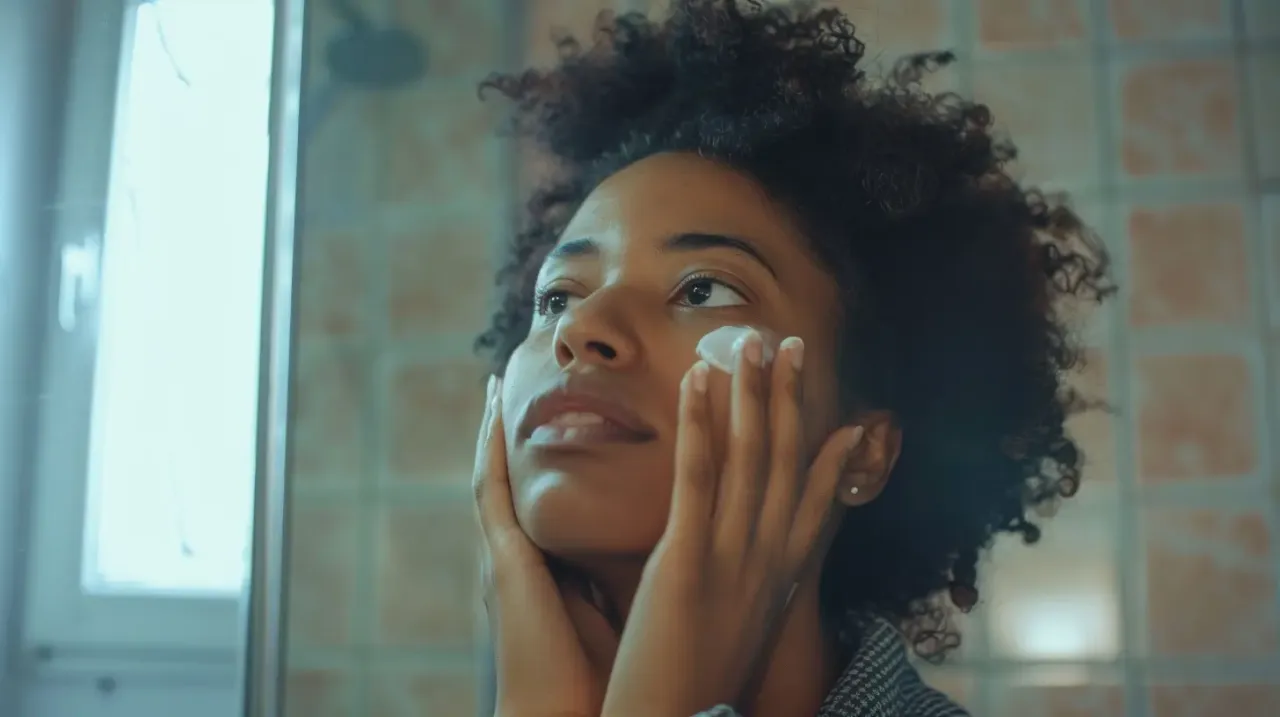 kobieta nakłada krem na twarz