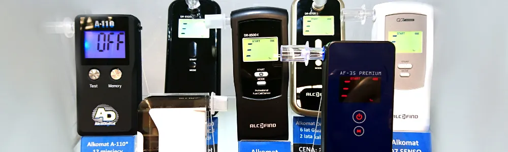 różne typy alkomatów jednorazowych i elektronicznych