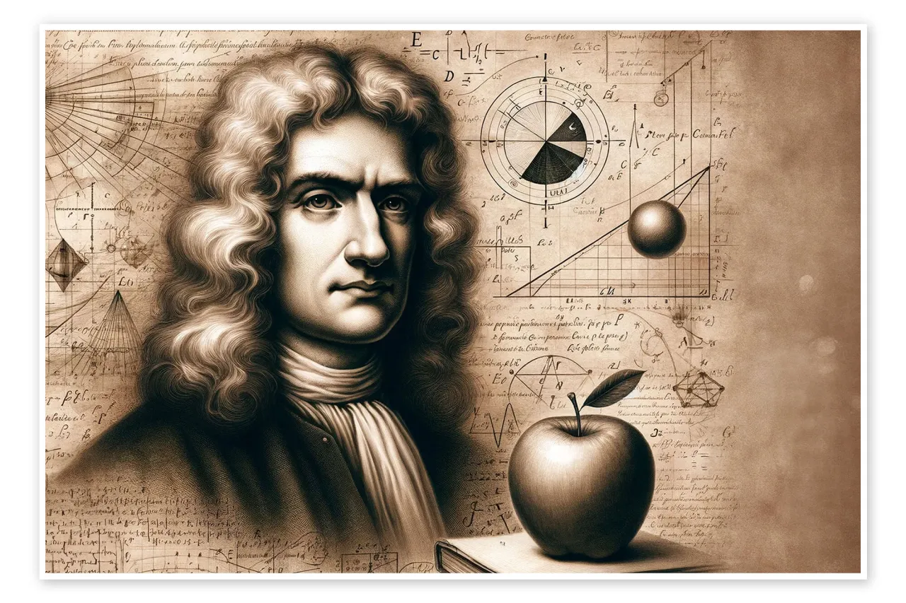 Isaac Newton portret, jabłko