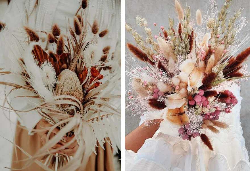 dekoracje ślubne w stylu rustykalnym z wykorzystaniem polnych kwiat&oacute;w i traw