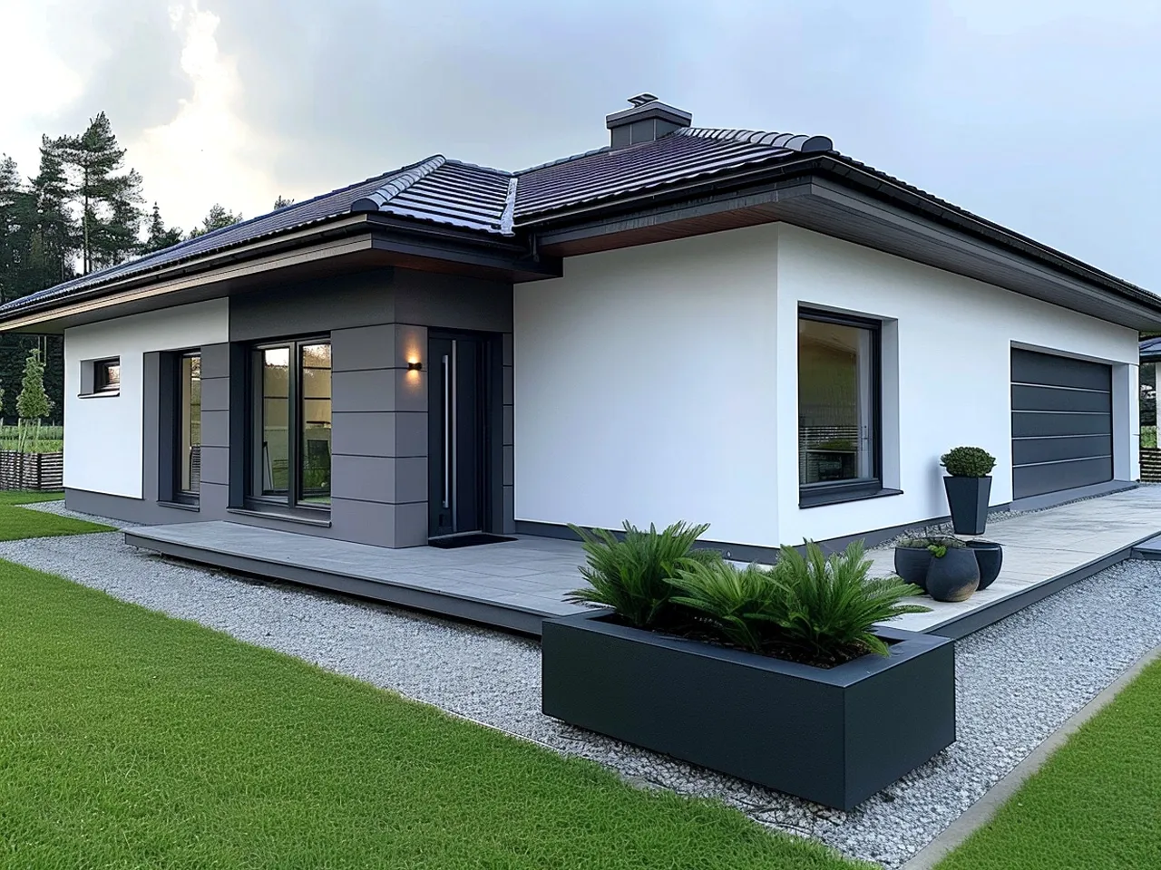 Nietypowe kolory elewacji do grafitowego dachu zieleń, błękit, czerwień akcenty