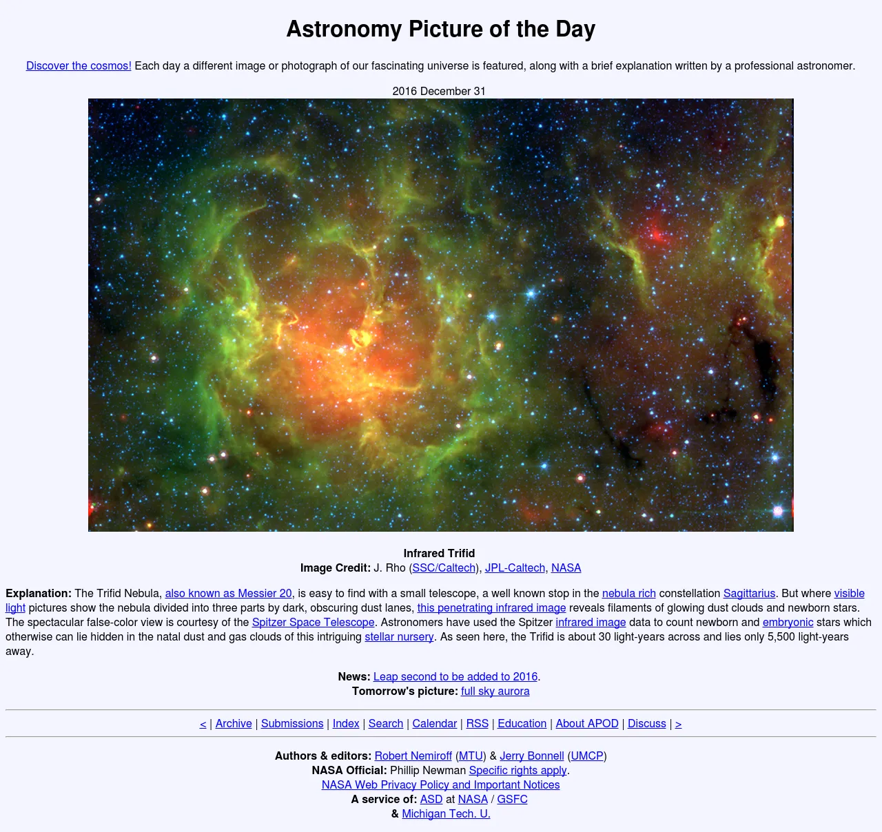 Strona gł&oacute;wna archiwum Astronomy Picture of the Day NASA