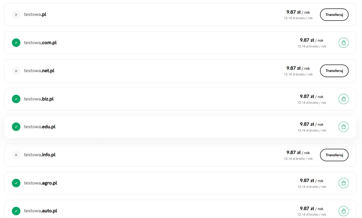 Przykłady rozszerzeń domen narodowych globalnych funkcjonalnych